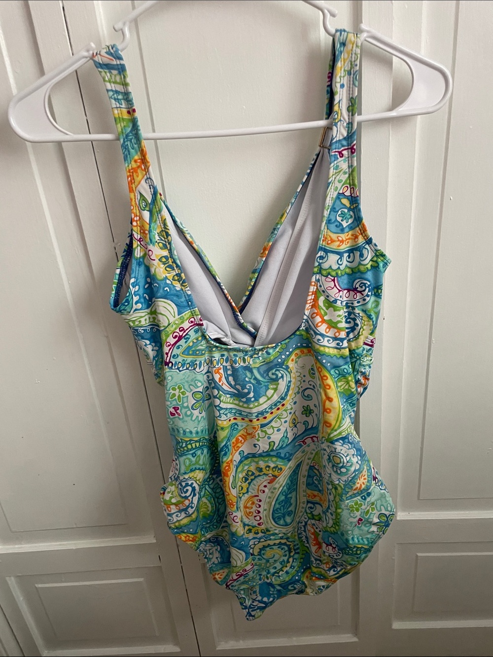 Paisley One-Piece Swimsuit in Teal and Lime - Picture 2 of 3